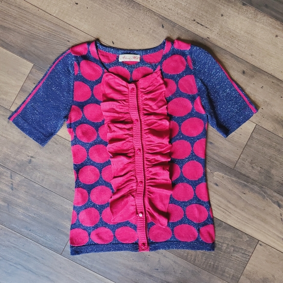 Alannah Hill Pink Spot Ruffle Cardigan Top - Picture 1 of 10